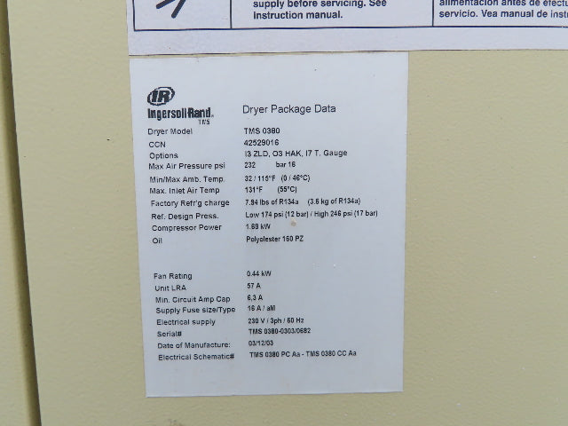 Ingersoll Rand TMS0380 Air Compressor Dryer 380CFM 1.69kw 230V 2" Ports