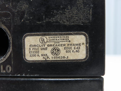 General Electric E11592 Circuit Breaker Frame 1200A 3 Pole 600VAC N.P. 185628-J