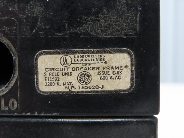 General Electric E11592 Circuit Breaker Frame 1200A 3 Pole 600VAC N.P. 185628-J