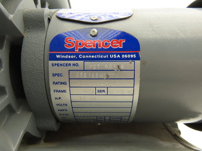 Spencer VB-002B-000 Vortex Regenerative Blower 40cfm 1"npt .25Hp 3300rpm 230/460