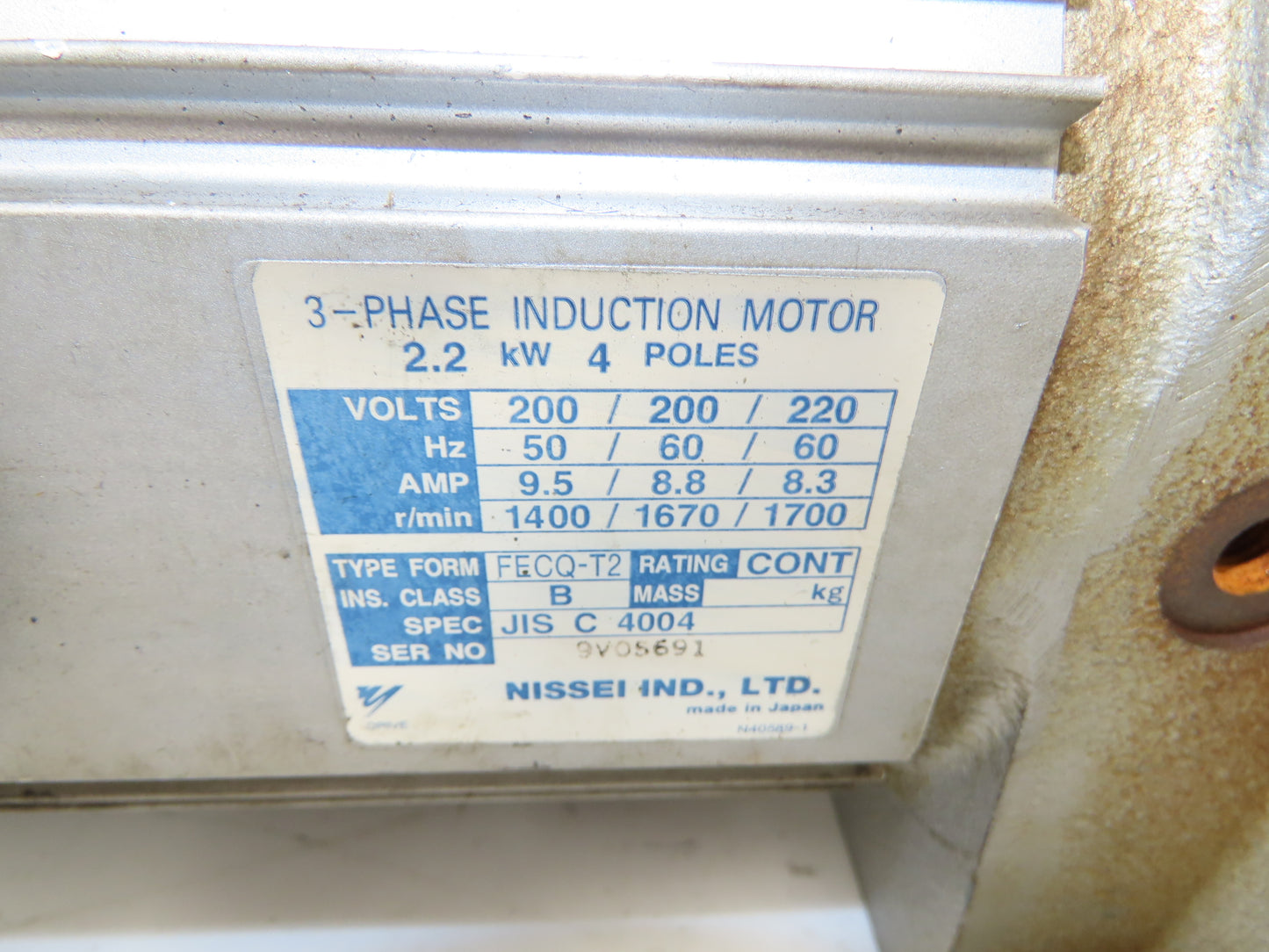 GTR Nissei FSMN-55-15-220 Gearmotor 2.2kw 220V 3PH 113rpm 15:1 Hollow Shaft