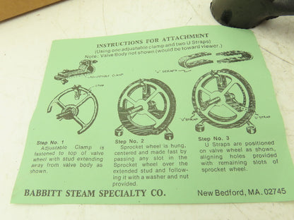 Babbitt No. 2 Rim Sprocket Chain Wheel Manual Valve Operator W/Guide