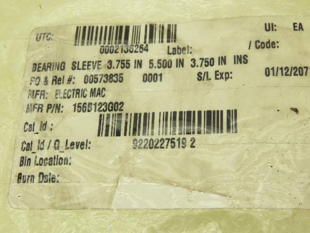 Electric Mac 156B123G02M Bearing Sleeve 3.75" ID 5.5" OD 3.75" Length Rev D