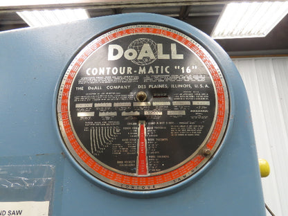 Doall 1612-1 Contourmatic 16" Vertical Bandsaw 1-1/2Hp 230V 3Ph Blade Welder