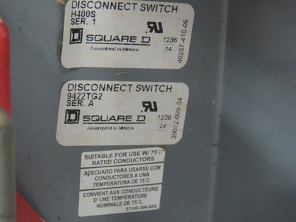 Square D 9422TG2 Safety Disconnect Switch Mechanism 400A 600V 3-Pole Fused
