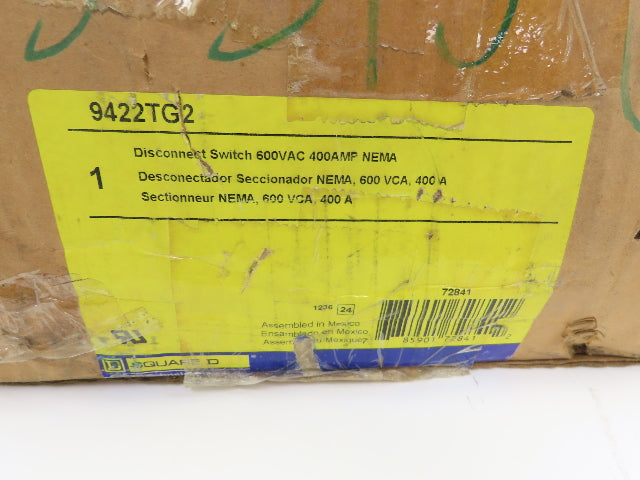 Square D 9422TG2 Safety Disconnect Switch Mechanism 400A 600V 3-Pole Fused