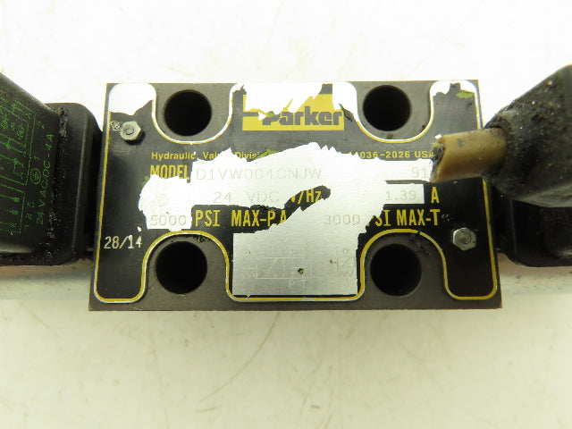 Parker D1VW004CNJW Hydraulic Directional Solenoid Valve 5000 PSI 24VDC