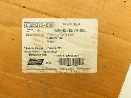 Norton GWRH360 Alundum Grinding Wheel 4" x 2.344" x 2" 81200RPM Lot of 8