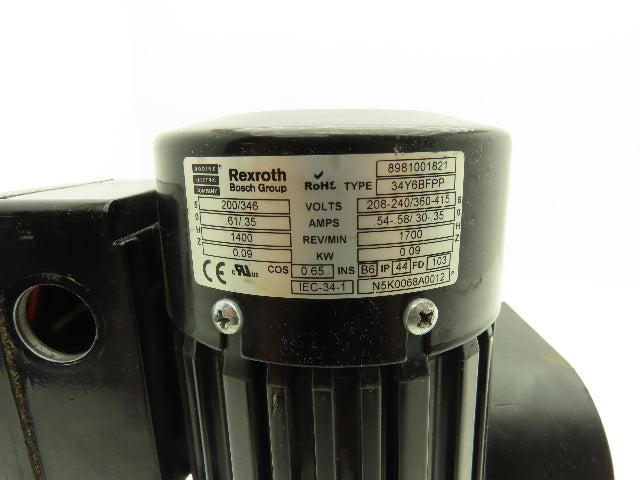 Rexroth 3 842 520 723 Gearmotor 12:1 Ratio .09kw 230V 3PH w/Bosch Swivel Pulley
