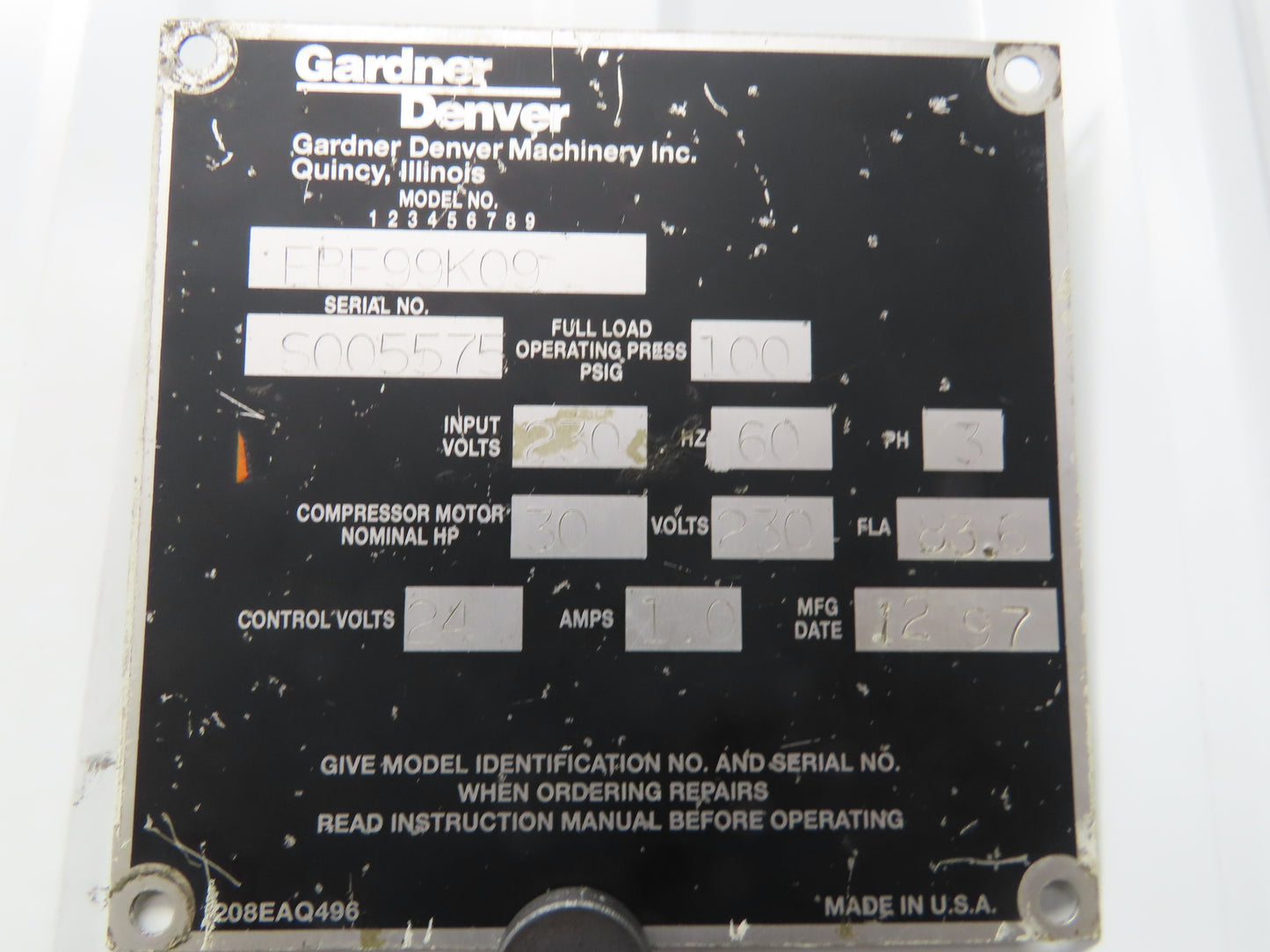 Toshiba B0304VLF1USW Rotary Compressor AC Motor 30Hp 1770rpm 230/460V 3PH 286T