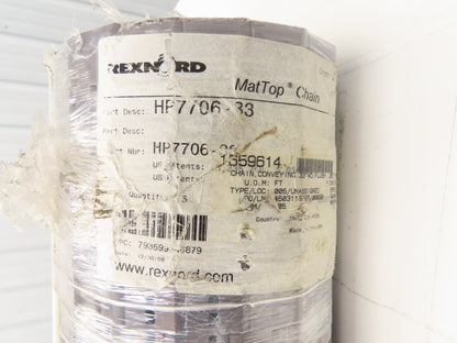 Rexnord HP7706-33 MatTop Perforated Top Plastic Conveyor Chain 33"W 10' Length