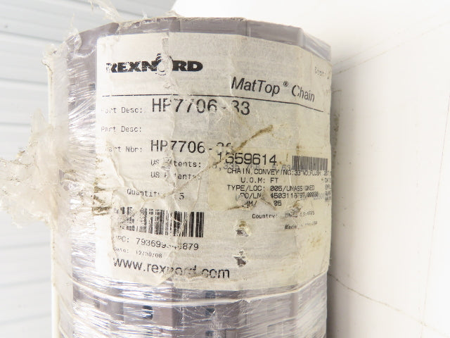 Rexnord HP7706-33 MatTop Perforated Top Plastic Conveyor Chain 33"W 10' Length