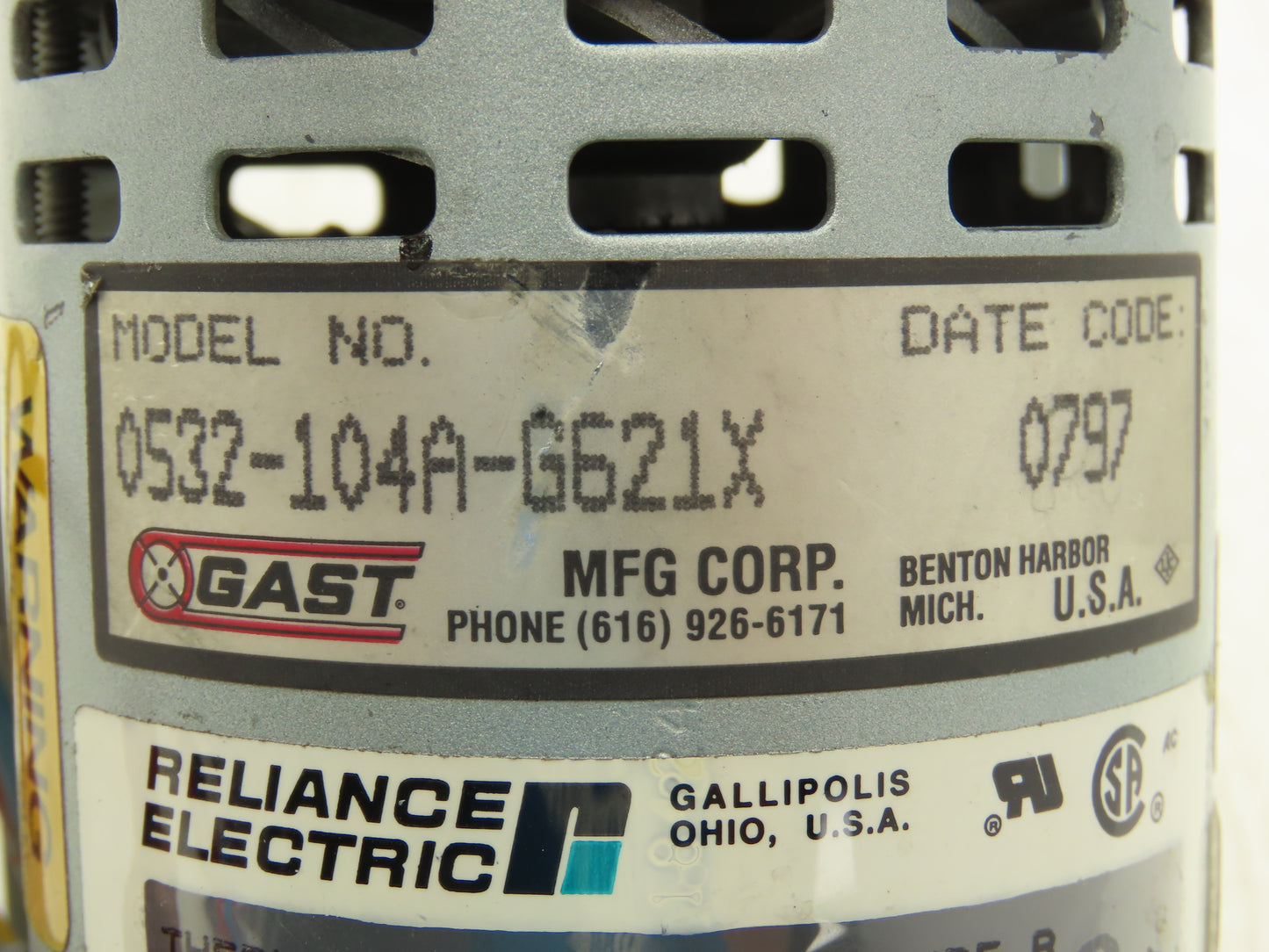 Gast 0532-104A-G621X Motor Mounted Rotary Vane Vacuum Pump 0.6 CFM 15 PSI 115V
