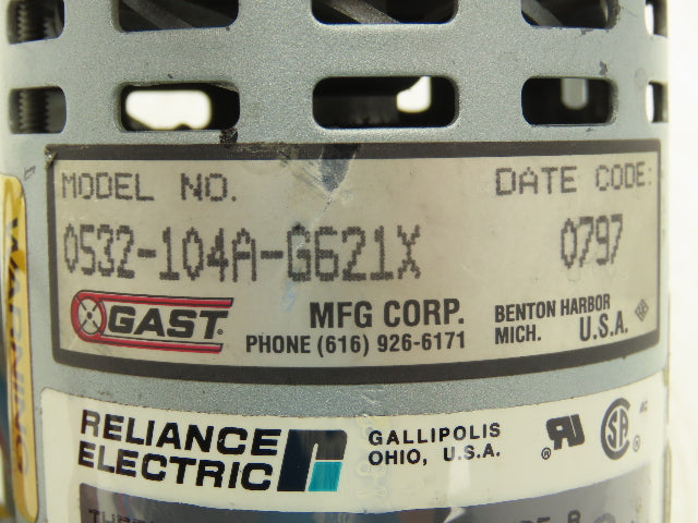 Gast 0532-104A-G621X Motor Mounted Rotary Vane Vacuum Pump 0.6 CFM 15 PSI 115V