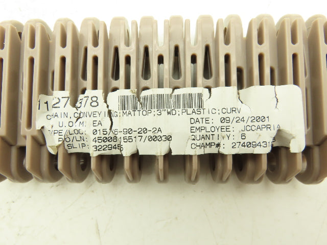 Rexnord 5997 MatTop Raised Rib Plastic Conveyor Belt Chain 6"W 23"L 10 Links