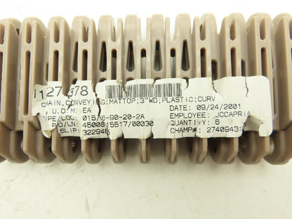 Rexnord 5997 MatTop Raised Rib Plastic Conveyor Belt Chain 6"W 23"L 10 Links