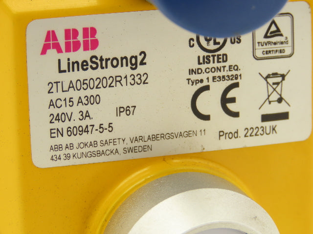 ABB LineStrong2 Rope Pull Grab Wire Safety Switch 240VAC E-Stop 2TLA050202R1332