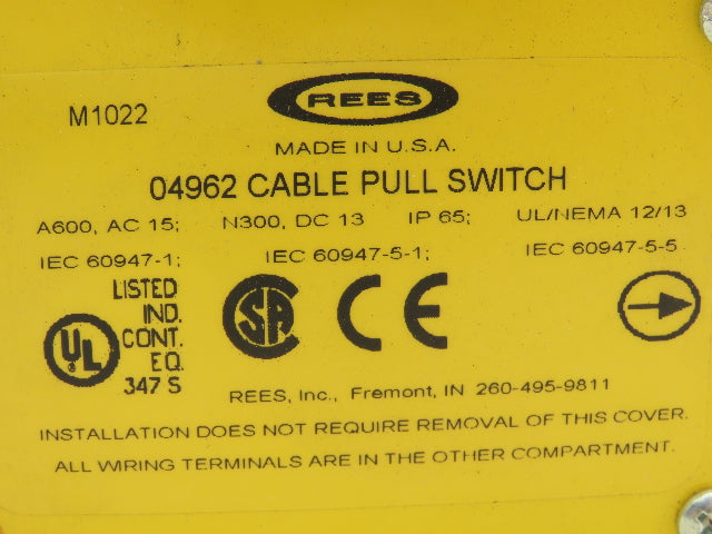 Rees 04962 Cable Pull Safety Switch E-Stop Assembly With Broken Cable Detection