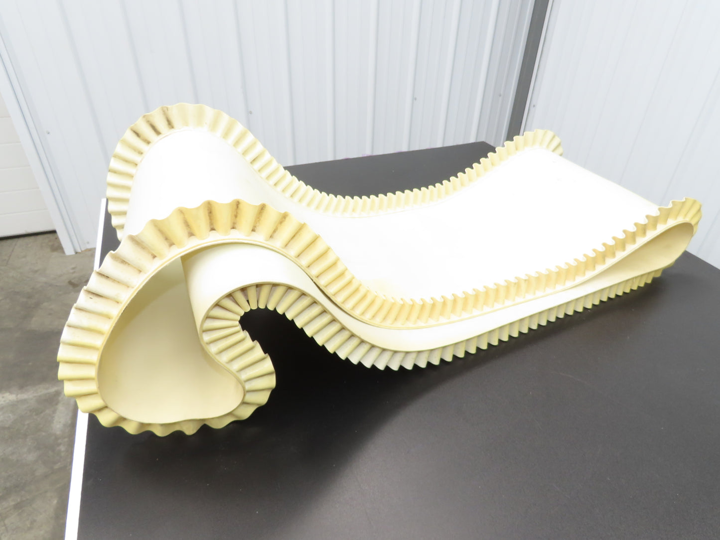 16"W x 9'L White PVC Smooth Top Conveyor Belt Corrugated Side Walls Endless