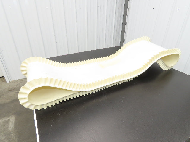 16"W x 9'L White PVC Smooth Top Conveyor Belt Corrugated Side Walls Endless