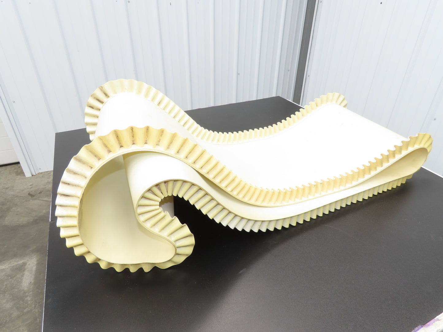 16"W x 9'L White PVC Smooth Top Conveyor Belt Corrugated Side Walls Endless