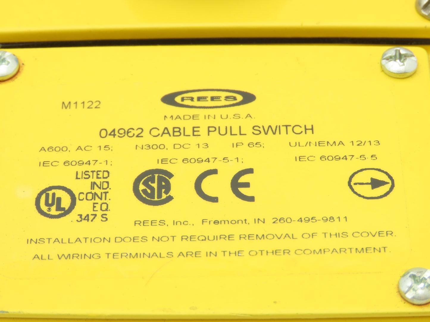 Rees 04962 Cable Pull Safety Switch E-Stop Assembly With Broken Indicator Light
