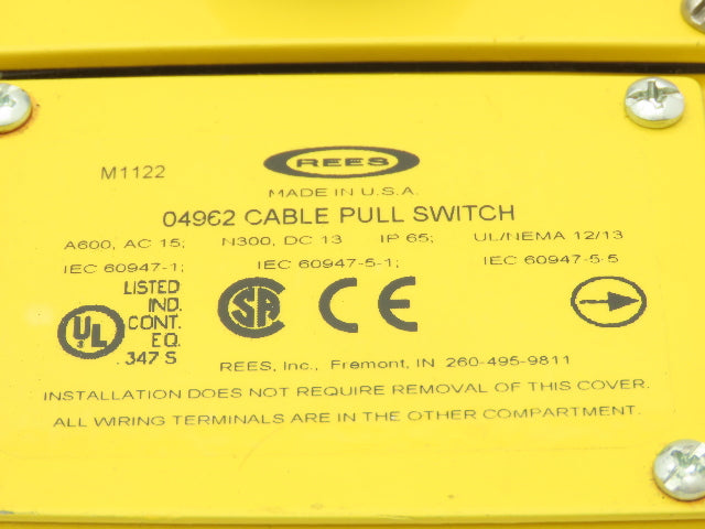Rees 04962 Cable Pull Safety Switch E-Stop Assembly With Broken Indicator Light