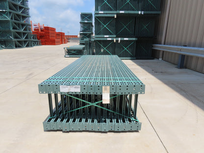 Interlake 10' x 24" Teardrop Pallet Racking Upright 3x3" Leg 23900Lb Green