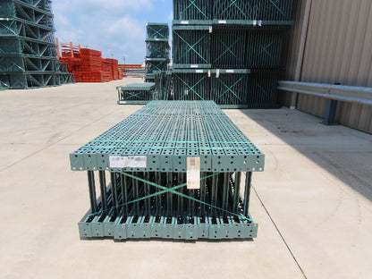 Interlake 10' x 24" Teardrop Pallet Racking Upright 3x3" Leg 23900Lb Green