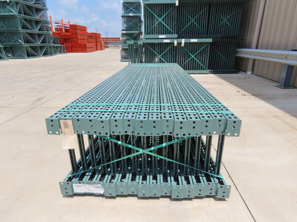 Interlake 12' x 24" Teardrop Pallet Racking Upright 3x3" Leg 23900Lb Green