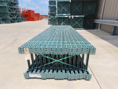 Interlake 12' x 24" Teardrop Pallet Racking Upright 3x3" Leg 23900Lb Green
