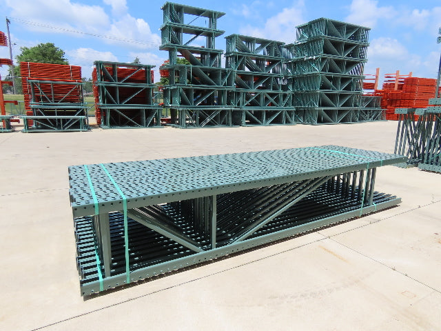 Interlake 12' x 24" Teardrop Pallet Racking Upright 3x3" Leg 23900Lb Green