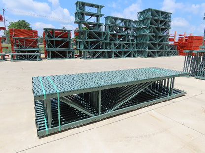 Interlake 12' x 24" Teardrop Pallet Racking Upright 3x3" Leg 23900Lb Green