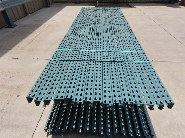 Interlake 12' x 24" Teardrop Pallet Racking Upright 3x3" Leg 23900Lb Green
