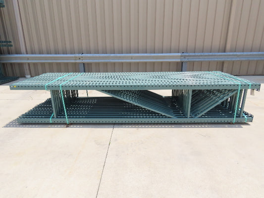 Interlake 12' x 24" Teardrop Pallet Racking Upright 3x3" Leg 23900Lb Green
