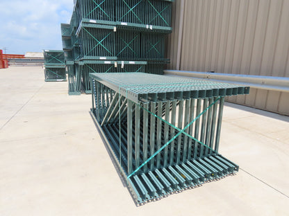 Interlake 10' x 36" Teardrop Pallet Racking Upright 3x3" Leg 23900Lb Green