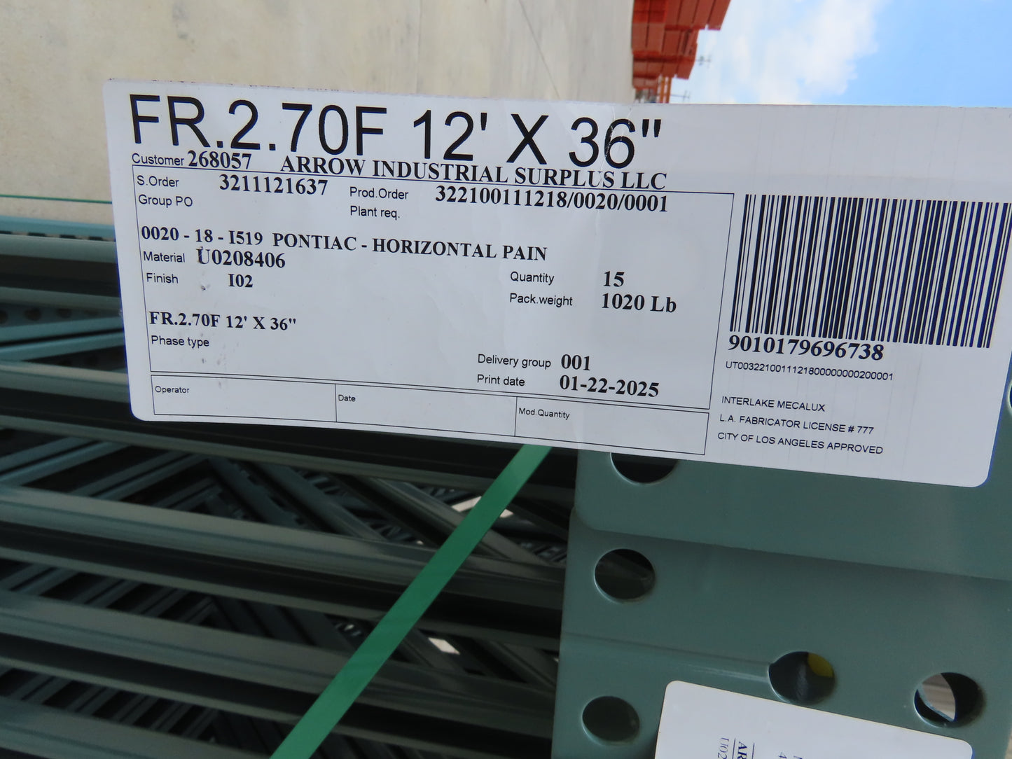 Interlake 12' x 36" Teardrop Pallet Racking Upright 3x3" Leg 23900Lb Green