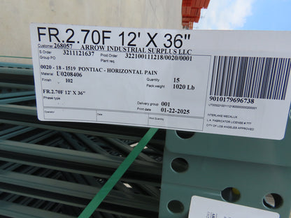 Interlake 12' x 36" Teardrop Pallet Racking Upright 3x3" Leg 23900Lb Green