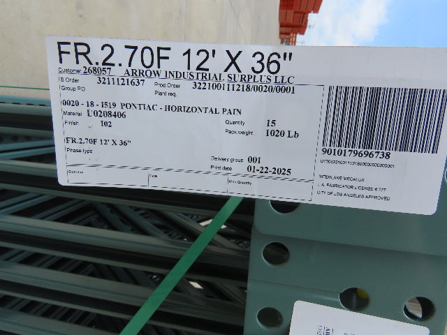 Interlake 12' x 36" Teardrop Pallet Racking Upright 3x3" Leg 23900Lb Green