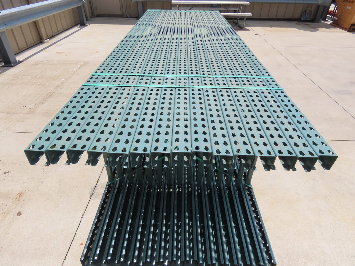 Interlake 12' x 36" Teardrop Pallet Racking Upright 3x3" Leg 23900Lb Green