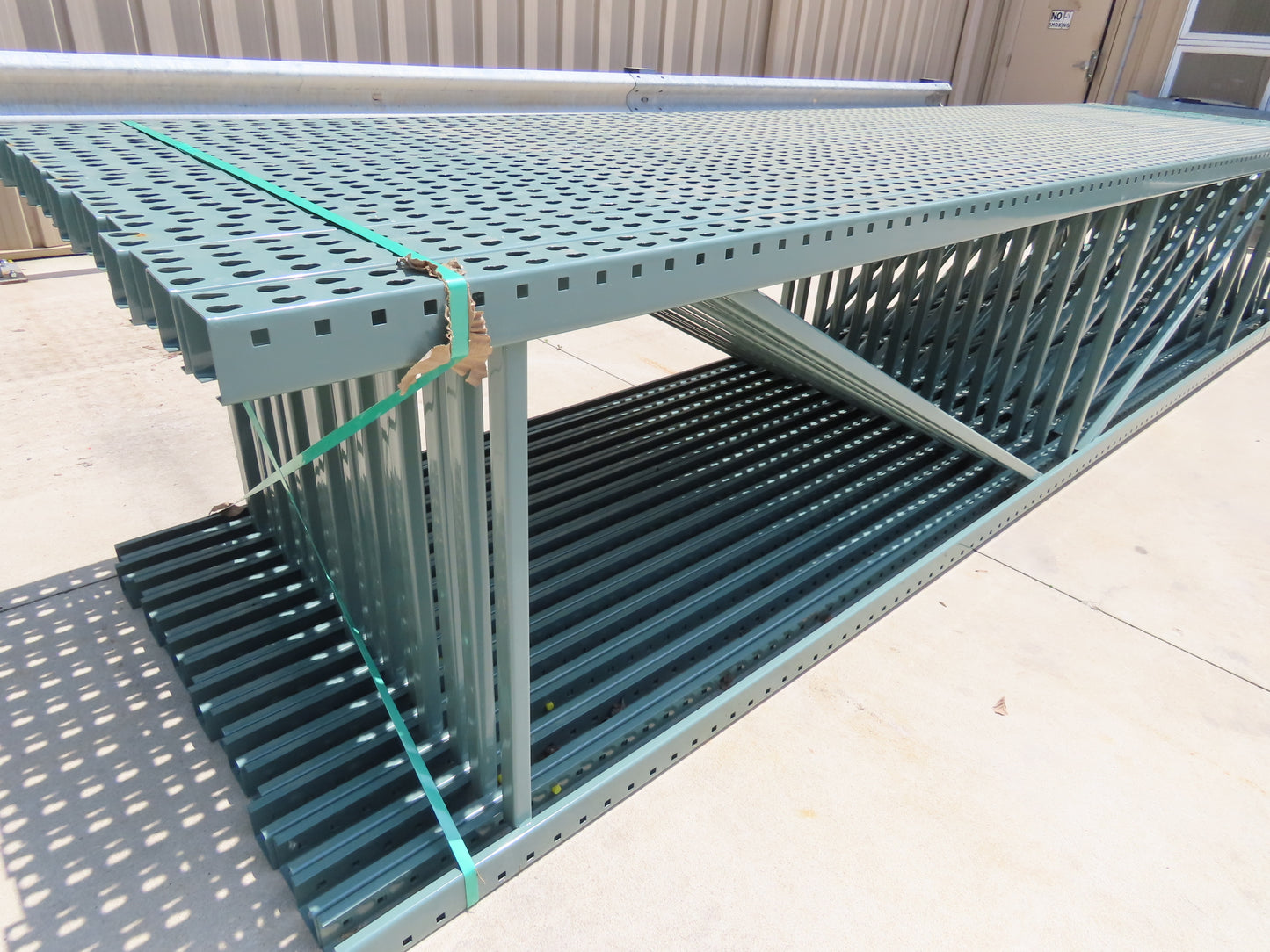 Interlake 16' x 36" Teardrop Pallet Racking Upright 3x3" Leg 23900Lb Green
