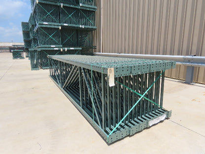 Interlake 16' x 36" Teardrop Pallet Racking Upright 3x3" Leg 23900Lb Green