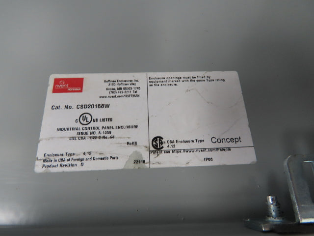 nVent Hoffman CSD20168W Electrical Window-Door Enclosure 20"x16"x8" W/ Blemishes