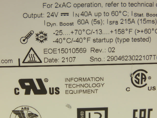 Phoenix Contact QUINT4-PS/3AC/24DC/40 Quint Power Supply 24VDC Out EOE15010569