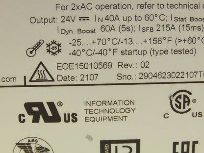 Phoenix Contact QUINT4-PS/3AC/24DC/40 Quint Power Supply 24VDC Out EOE15010569