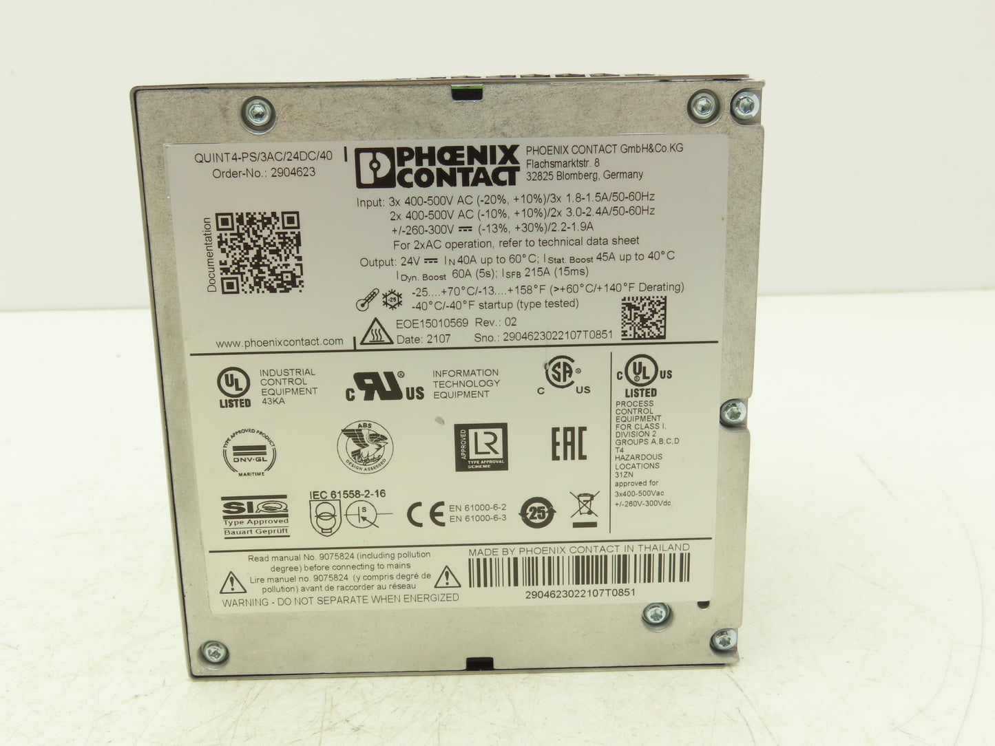 Phoenix Contact QUINT4-PS/3AC/24DC/40 Quint Power Supply 24VDC Out EOE15010569