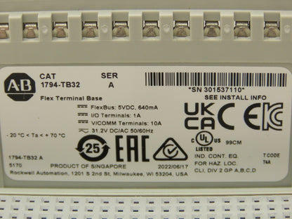 Allen-Bradley 1794-IB32 Input Module I/O 32 Point 24VDC Ser A W/Base 1794-TB32