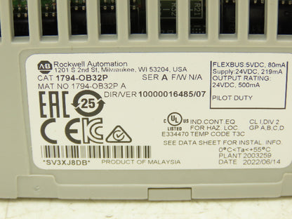 Allen-Bradley 1794-OB32P Output Module I/O 32 Point 24VDC Ser A W/Base 1794-TB32