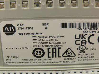 Allen-Bradley 1794-OB32P Output Module I/O 32 Point 24VDC Ser A W/Base 1794-TB32
