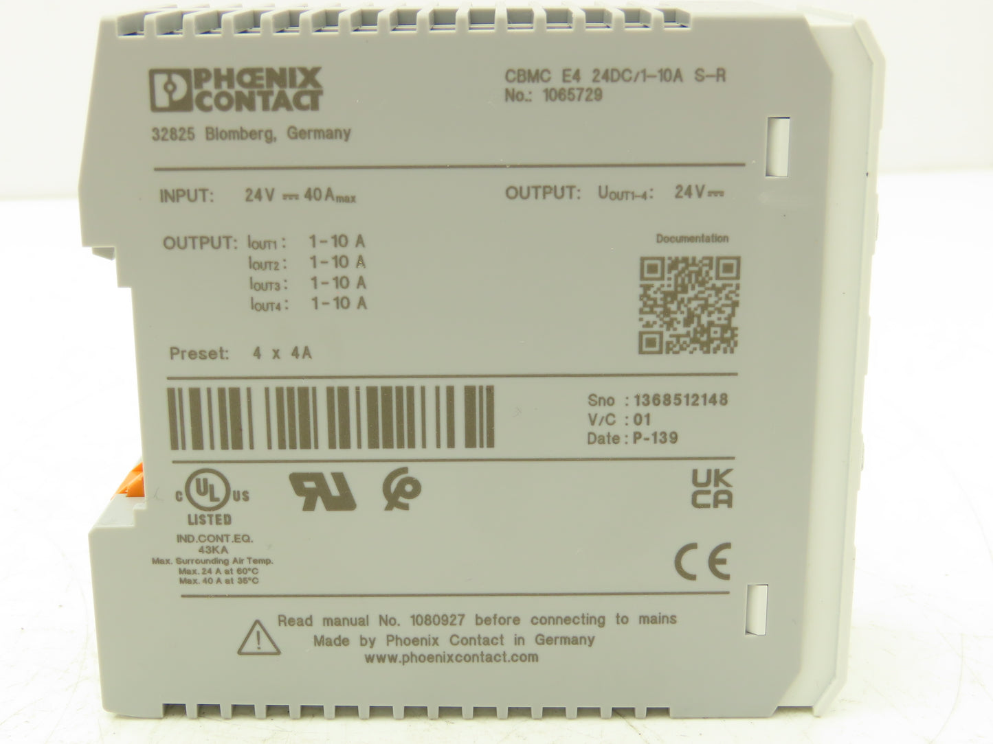Phoenix Contact CBMCE424DC/1-10AS-R Multi Channel Electronic Circuit Breaker 24V